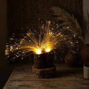 Handmade Rustic Wood Fiber Optic Lamp – Boho Ambient Table Light