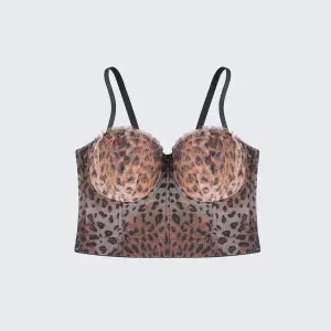 Pleated Leopard Print Backless Shaping Lace Corset Top