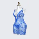 Blue Whispers Lace Lingerie Dress Panty Set