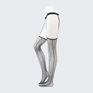 Lace Jacquard Pantyhose Ultra-Thin Over Knee Sexy Shiny Black