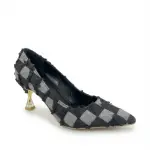 Elegant Checkered Pattern Heels with Luxe Touch C-101
