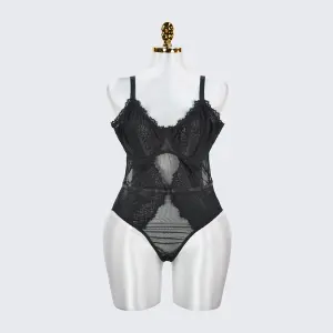 Sheer Lace Stitching Seductive See-Through Bodysuit