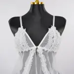 Lace Embroidery Deep V See-Through High Slit Babydoll Thong Set
