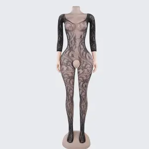 [2+ Items, 300 EGP Each] Full Body Fishnet Lingerie with Dragon Print and Open Crotch