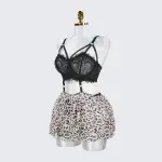 Plus Size Lace Push Up Bra Leopard Skirt Set