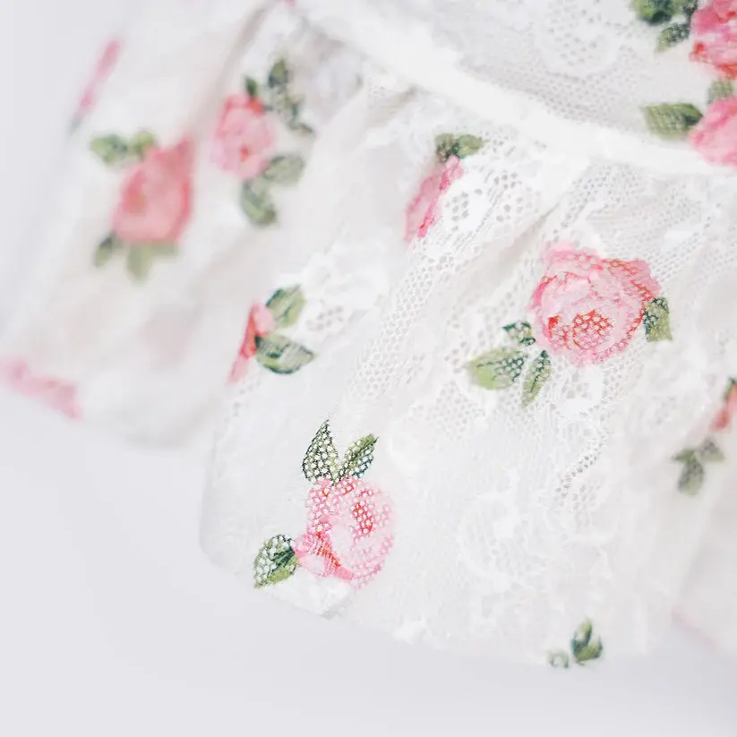Deep V Rose Print Chemise Spaghetti Strap Slip Dress