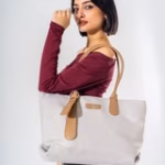 Tote Bag with Contrast Handle - cafe