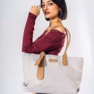 Tote Bag with Contrast Handle - cafe