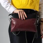 Croc-Embossed Oversized Clutch-marron