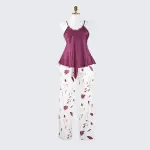 Silk Lace Trim Cutout Camisole Pants Sleepwear Set