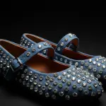 Crystal Studded Denim Mary Jane Flats