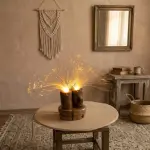 Handmade Rustic Wood Fiber Optic Lamp – Boho Ambient Table Light