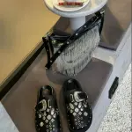 Vintage Half-Sandal Mules with Thick Sole, Rivets, and Flat Heel