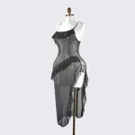 Sparkly Spaghetti Strap Mesh Ruffled Sheer Nightwear Dress Lingerie