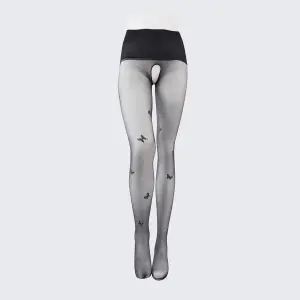 Sexy Black Seamless Pantyhose with Butterfly Open Crotch