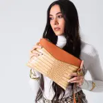 Croc Contrast Clutch-beige