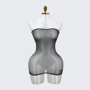 Star Glitter See Through Strapless Crystal Mesh Lingerie