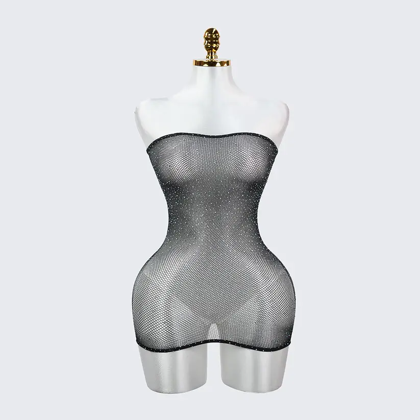 Star Glitter See Through Strapless Crystal Mesh Lingerie