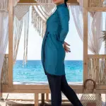 Teal Modest Swimwear Tunic & Black Leggings Set