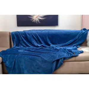 Flannel Fleece Throw Blanket (Dark Blue)