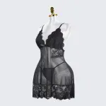 Plus Size Sheer Lace Nightgown Set Open Back Short Dress