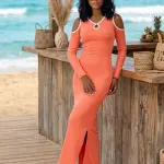 Orange Contrast Trim Cutout Maxi Dress.