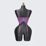 Purple Lace Embroidered Stockings Bra Panty Set