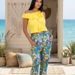 Yellow Ruffle Top & Floral Pants Set.