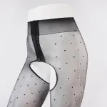 Sexy Crotchless Pantyhose Ultra-Thin 0D Polka Dot High Waist Shiny Black
