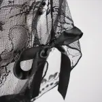 Black Lace Embroidery High Slit See-Through Seduction Negligee Panty Set