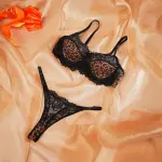 Leopard Lace Embroidered Panty Bra Set