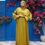 SAGE MUSTARD SATIN DRESS ISDAL