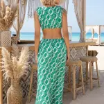 Green-Chain Print Cutout Maxi Dress