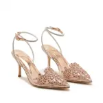 Elegant Front Detail Heels with Sparkling Ankle Strap C-105