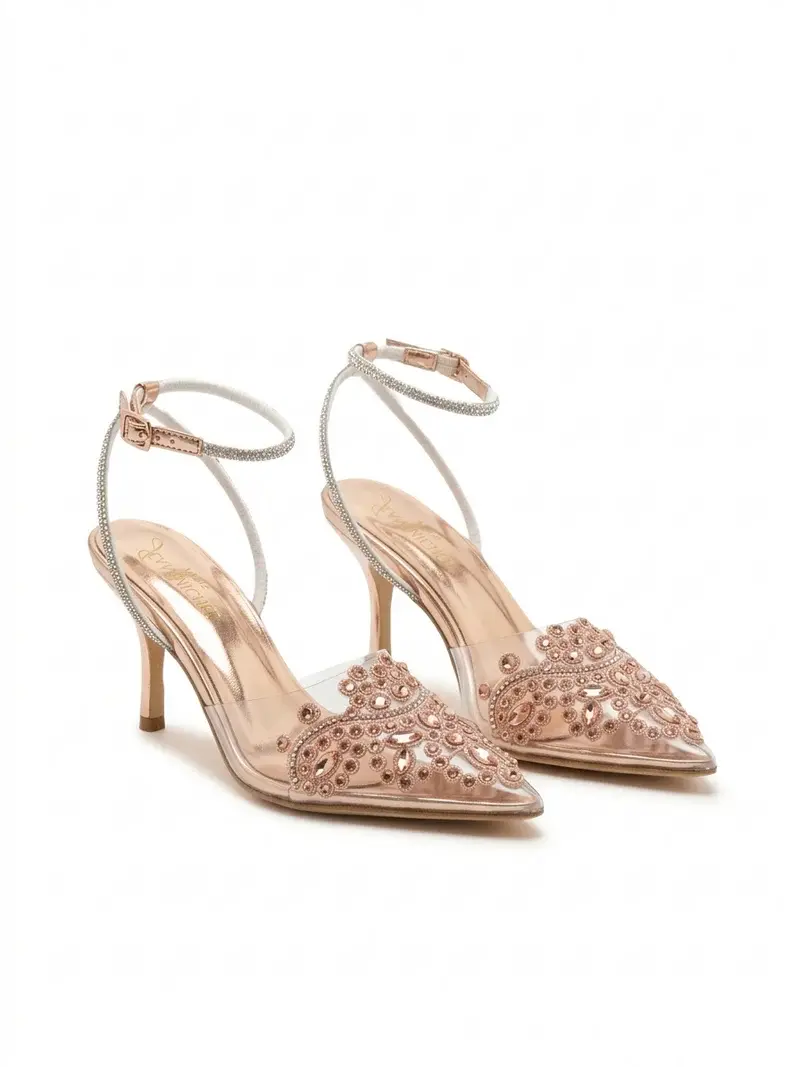 Elegant Front Detail Heels with Sparkling Ankle Strap C-105