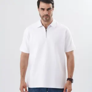 White Quarter Zip Polo Shirt