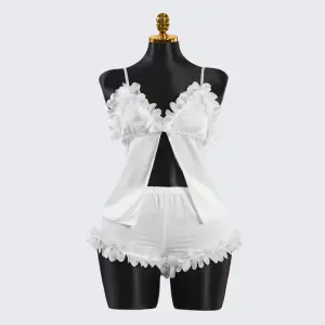 Elegant Ivory White Lace Lingerie Pajama Set