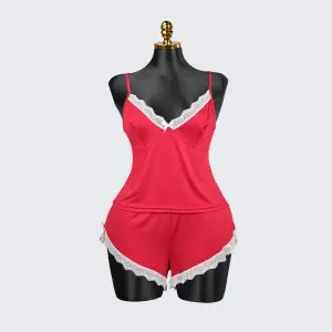 Plus Size Satin Red Pajama Set