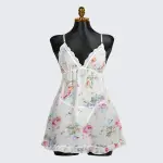 Floral prints White Satin Sleep Dress