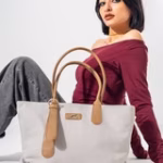 Tote Bag with Contrast Handle - cafe
