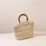 Handcrafted Macramé Statement Handbag – Bohemian Woven Tote with Wooden Handles