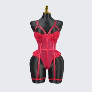 Plus Size Red Mesh Bodysuit