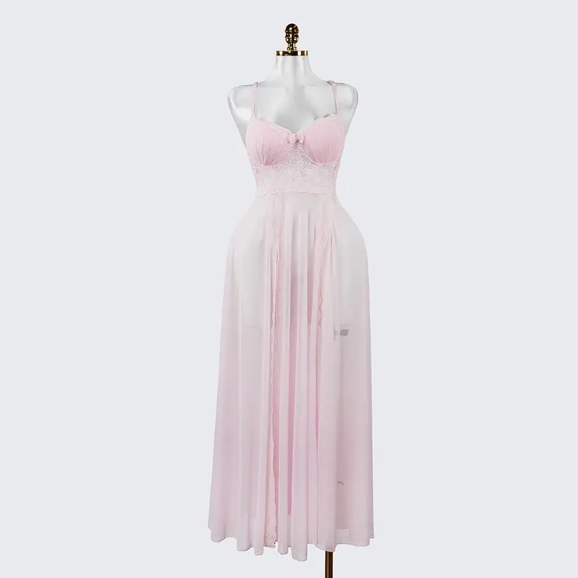 Elegant Seductive Mesh Embroidered Spaghetti Strap Long Dress
