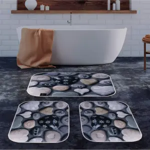 Stones Digital Bathroom Set Non Slip 3Pieces