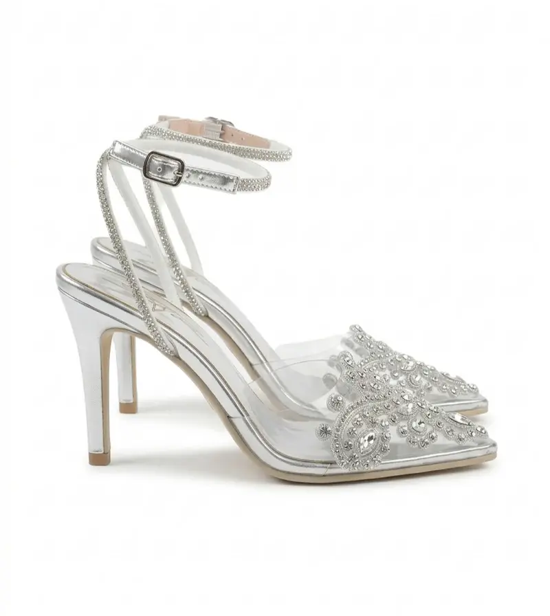 Elegant Front Detail Heels with Sparkling Ankle Strap C-105