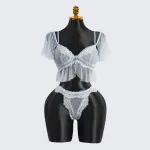 Vintage Polka Dot Light Blue Lace Bra & Panty Sets
