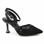 White Rhinestone Mesh Slingback Heels C-131