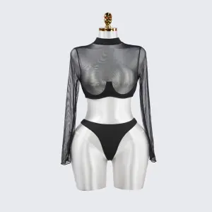 Mesh Crop Top Stockings Set