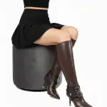 Boots with Decorative Ankle Straps Elegant Knee-High R-60