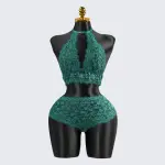 Sexy Green Lace Embroidery Halter Neck Bra Panty Set